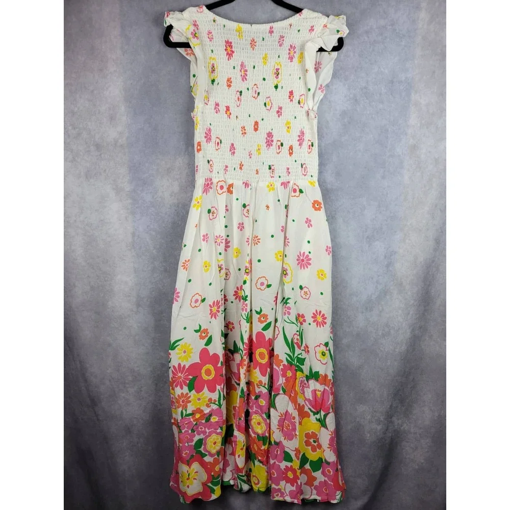 Mister Zimi Abbie Dress White‎ Meadow Floral Smocked Midi Size 10